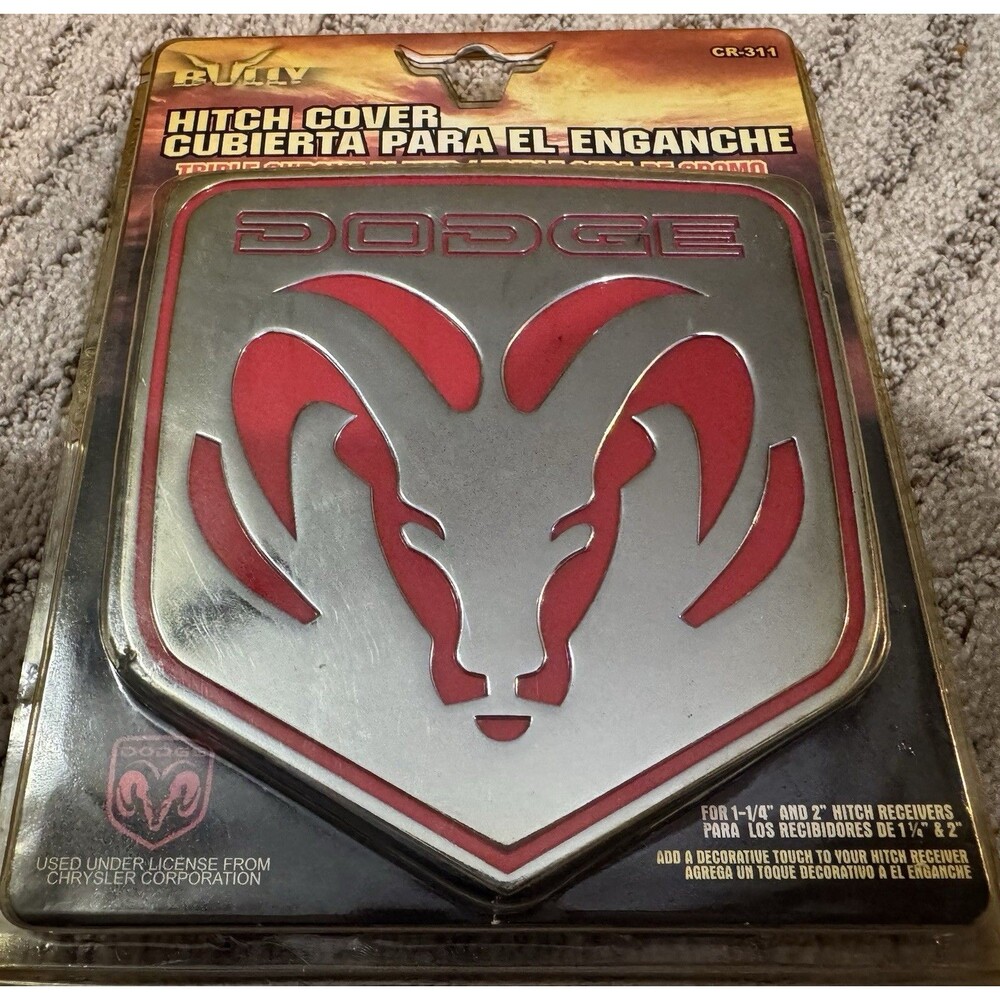DODGE Ram Logo Red/ Chrome Hitch Cover For 2 Inch And 1-1/4 Inch Hitch Receivers